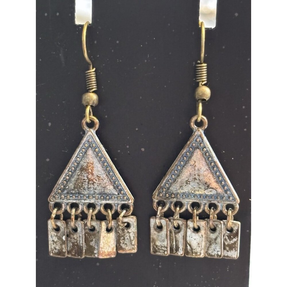 Boho Rustic Distressed Metal Work Pierced Earrings 1.75" Sacred Feather Traders